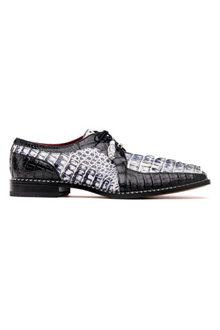 Marco Di Milano Caribe Newspaper & Black Genuine Hornback Caiman Crocodile Derby (MDM1118)