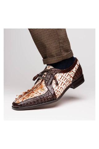 Marco Di Milano Caribe White & Brown Genuine Hornback Caiman Crocodile Derby (MDM1118)