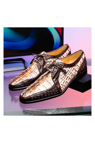 Marco Di Milano Caribe White & Brown Genuine Hornback Caiman Crocodile Derby (MDM1118)