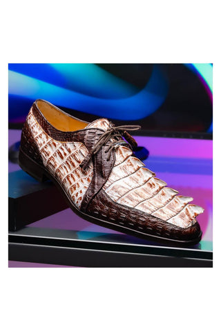 Marco Di Milano Caribe White & Brown Genuine Hornback Caiman Crocodile Derby (MDM1118)