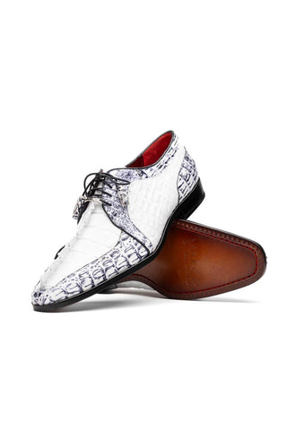Marco Di Milano Caribe White & Newspaper Genuine Hornback Caiman Crocodile Derby (MDM1118)