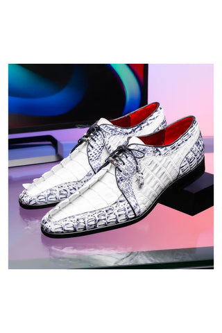 Marco Di Milano Caribe White & Newspaper Genuine Hornback Caiman Crocodile Derby (MDM1118)