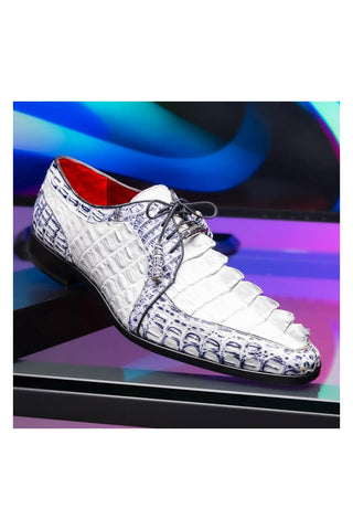 Marco Di Milano Caribe White & Newspaper Genuine Hornback Caiman Crocodile Derby (MDM1118)