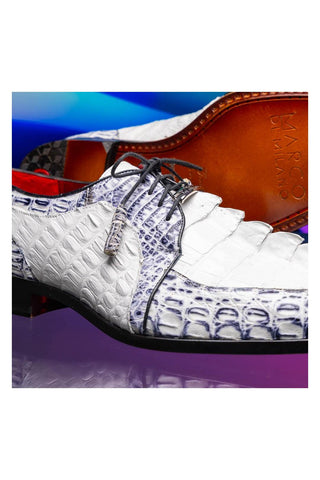Marco Di Milano Caribe White & Newspaper Genuine Hornback Caiman Crocodile Derby (MDM1118)