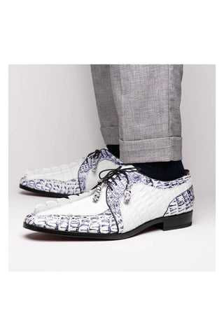 Marco Di Milano Caribe White & Newspaper Genuine Hornback Caiman Crocodile Derby (MDM1118)