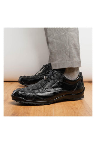 Marco Di Milano Crater Black Crocodile / Lizard Derby Sneakers (MDM1190)