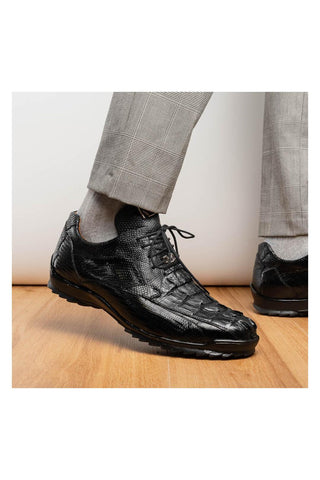 Marco Di Milano Crater Black Crocodile / Lizard Derby Sneakers (MDM1190)