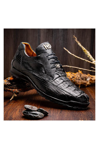 Marco Di Milano Crater Black Crocodile / Lizard Derby Sneakers (MDM1190)