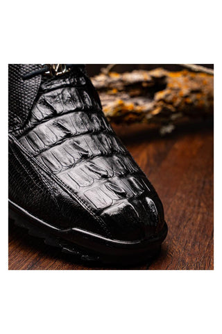 Marco Di Milano Crater Black Crocodile / Lizard Derby Sneakers (MDM1190)