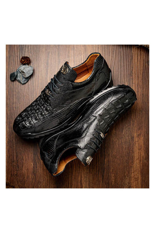 Marco Di Milano Crater Black Crocodile / Lizard Derby Sneakers (MDM1190)