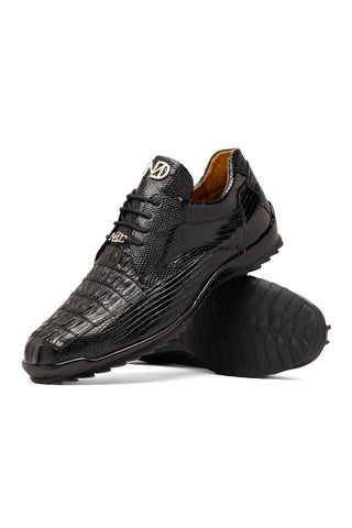 Marco Di Milano Crater Black Exotic Crocodile / Lizard Derby Sneakers (MDM1190)