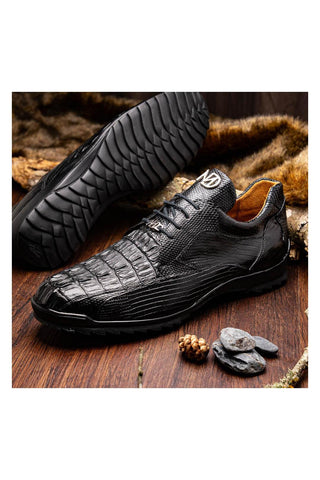 Marco Di Milano Crater Black Exotic Crocodile / Lizard Derby Sneakers (MDM1190)