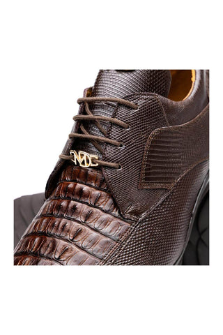 Marco Di Milano Crater Brown Exotic Crocodile & Lizard Skin Sneakers (MDM1253)