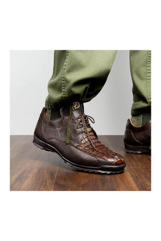 Marco Di Milano Crater Brown Exotic Crocodile & Lizard Skin Sneakers (MDM1253)