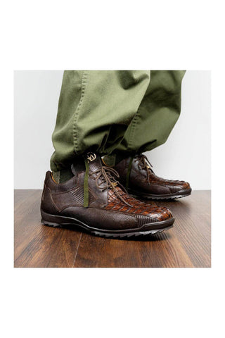 Marco Di Milano Crater Brown Exotic Crocodile & Lizard Skin Sneakers (MDM1253)