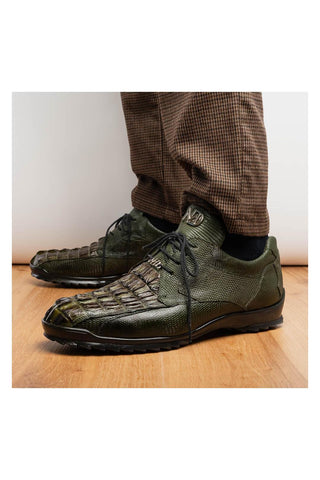Marco Di Milano Crater Olive Crocodile / Lizard Derby Sneakers (MDM1190)