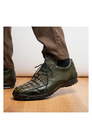 Marco Di Milano Crater Olive Crocodile / Lizard Derby Sneakers (MDM1190)