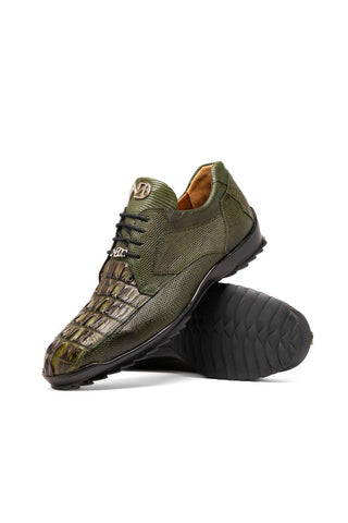 Marco Di Milano Crater Olive Crocodile / Lizard Derby Sneakers (MDM1190)