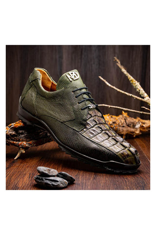 Marco Di Milano Crater Olive Crocodile / Lizard Derby Sneakers (MDM1190)