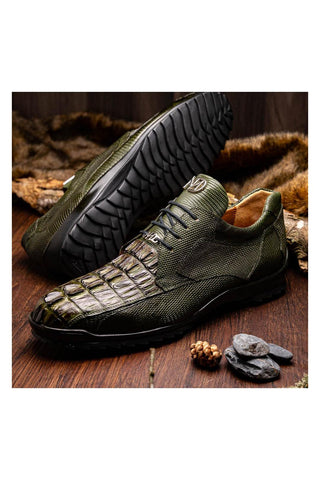 Marco Di Milano Crater Olive Crocodile / Lizard Derby Sneakers (MDM1190)