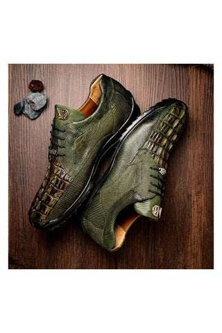 Marco Di Milano Crater Olive Crocodile / Lizard Derby Sneakers (MDM1190)