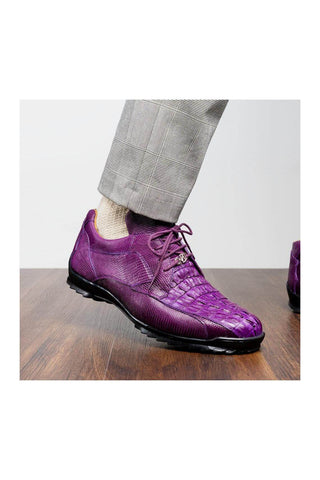 Marco Di Milano Crater Purple Exotic Crocodile & Lizard Skin Sneakers (MDM1251)