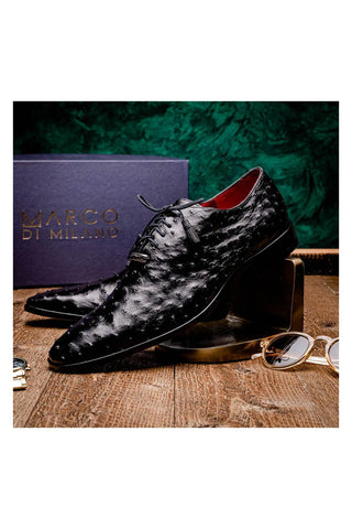 Marco Di Milano Criss Black Exotic Ostrich Quill Oxfords (MDM1073)