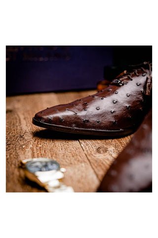 Marco Di Milano Criss Exotic Brown Ostrich Quill Oxfords (MDM1073)
