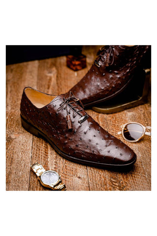Marco Di Milano Criss Exotic Brown Ostrich Quill Oxfords (MDM1073)