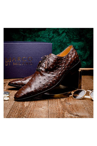 Marco Di Milano Criss Exotic Brown Ostrich Quill Oxfords (MDM1073)