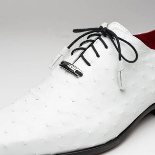 Marco Di Milano Criss Men's Shoes White Exotic Ostrich Quill Dress Oxfords (MDM1073)-AmbrogioShoes