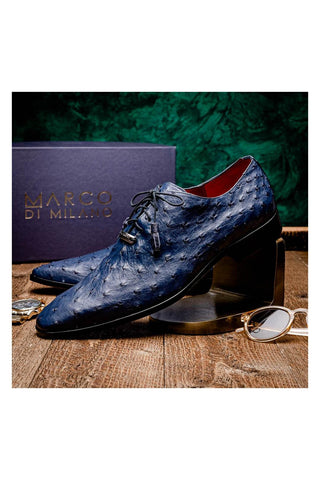 Marco Di Milano Criss Navy Exotic Ostrich Quill Oxfords (MDM1073)