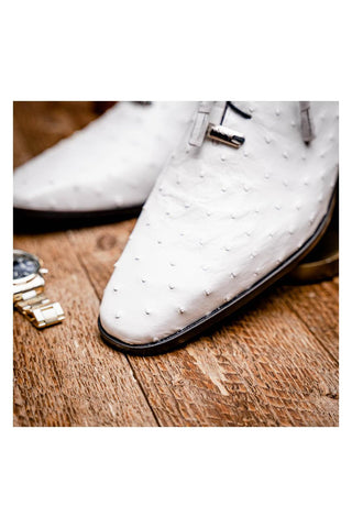 Marco Di Milano Criss White Exotic Ostrich Quill Oxfords (MDM1073)