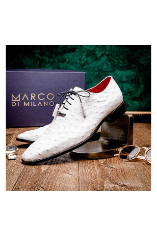 Marco Di Milano Criss White Exotic Ostrich Quill Oxfords (MDM1073)