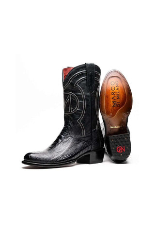 Marco Di Milano Denver Black Exotic Ostrich Skin Cowboy Boot (MDM1215)