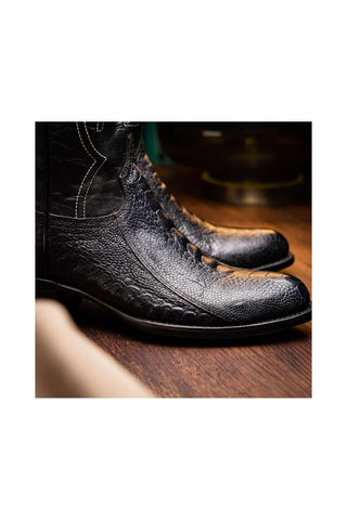 Marco Di Milano Denver Black Exotic Ostrich Skin Cowboy Boot (MDM1215)