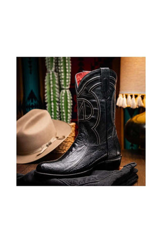 Marco Di Milano Denver Black Exotic Ostrich Skin Cowboy Boot (MDM1215)