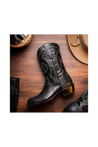 Marco Di Milano Denver Black Ostrich Skin Cowboy Boot (MDM1215)