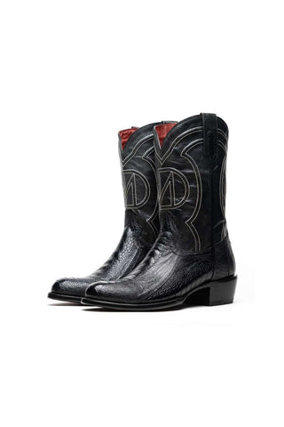 Marco Di Milano Denver Black Ostrich Skin Cowboy Boot (MDM1215)