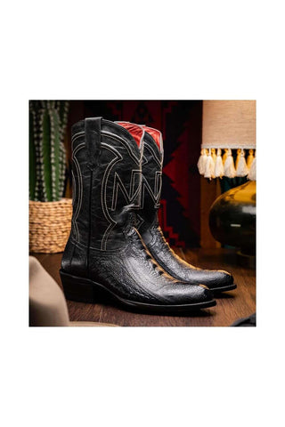 Marco Di Milano Denver Black Ostrich Skin Cowboy Boot (MDM1215)