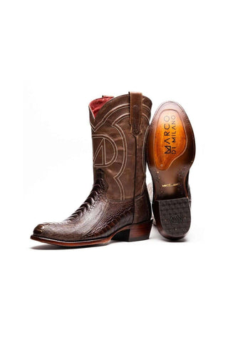 Marco Di Milano Denver Clear Brown Exotic Ostrich Skin Cowboy Boot (MDM1218)