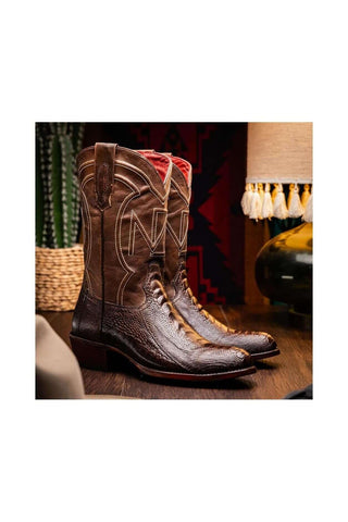 Marco Di Milano Denver Clear Brown Exotic Ostrich Skin Cowboy Boot (MDM1218)