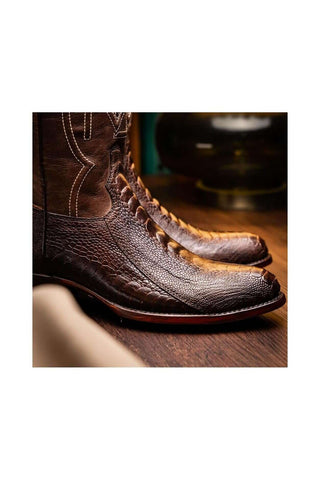 Marco Di Milano Denver Clear Brown Exotic Ostrich Skin Cowboy Boot (MDM1218)
