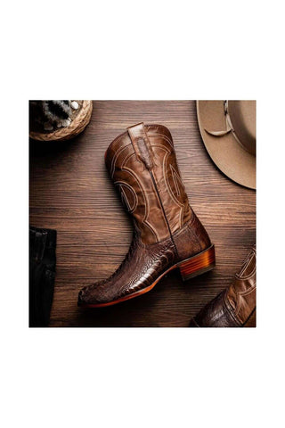 Marco Di Milano Denver Clear Brown Ostrich Skin Cowboy Boot (MDM1218)
