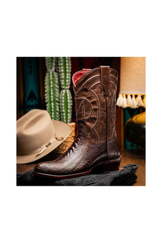 Marco Di Milano Denver Clear Brown Ostrich Skin Cowboy Boot (MDM1218)