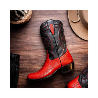 Marco Di Milano Denver Red Ostrich Skin Cowboy Boot (MDM1216)