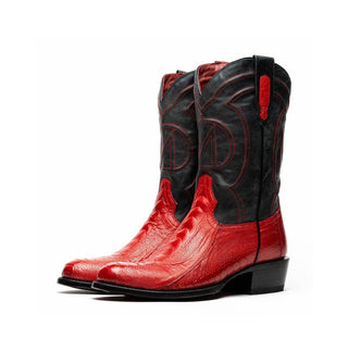 Marco Di Milano Denver Red Ostrich Skin Cowboy Boot (MDM1216)