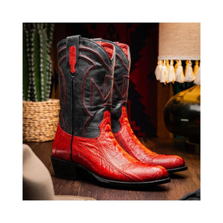 Marco Di Milano Denver Red Ostrich Skin Cowboy Boot (MDM1216)