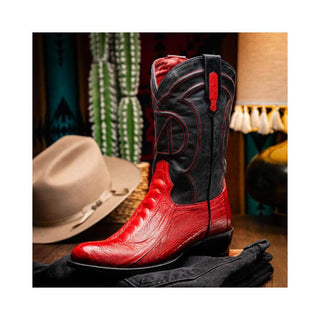Marco Di Milano Denver Red Ostrich Skin Cowboy Boot (MDM1216)