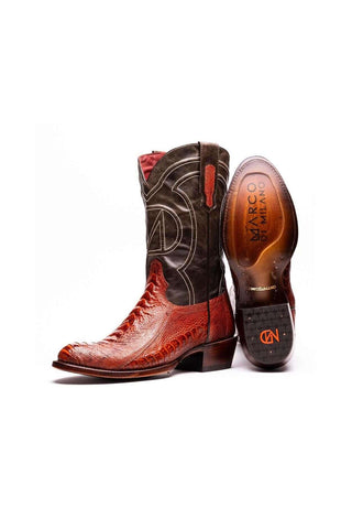 Marco Di Milano Denver Rustic Cognac Exotic Ostrich Skin Cowboy Boot (MDM1219)